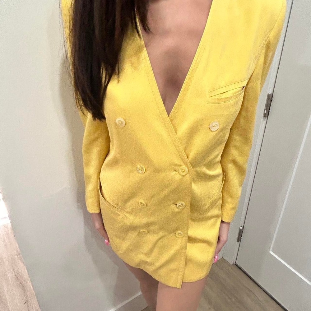 Vtg Escada Margaretha Ley Blazer Womens 34 Butter Yellow Suit Jacket mini dress